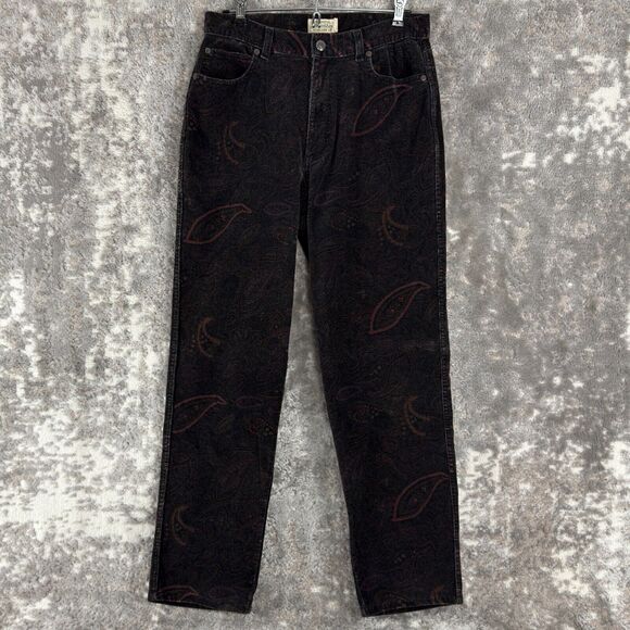 St. John's Bay Denim - VTG ST Johns Bay Sz 10 Corduroy Paisley Floral Jeans Black Straight Leg Pants